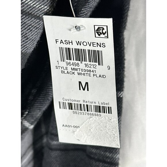 And Now This Mens Flannel Plaid Button-Down Shirt, Black/White, Size M, NWT - Picture 3 of 5